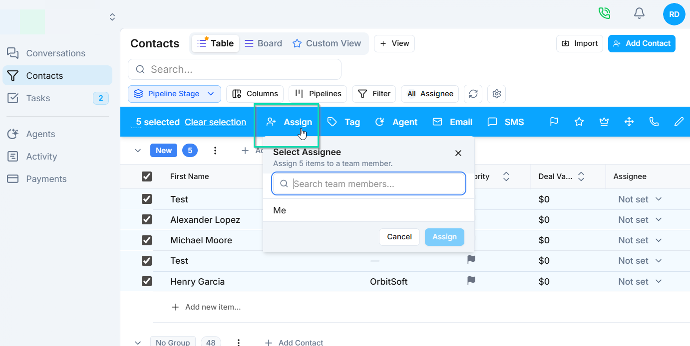 Assign to team member